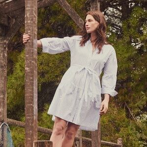 NWOT Free Assembly Women's Tiered Mini Shirt Dress with Long Sleeves, Size L